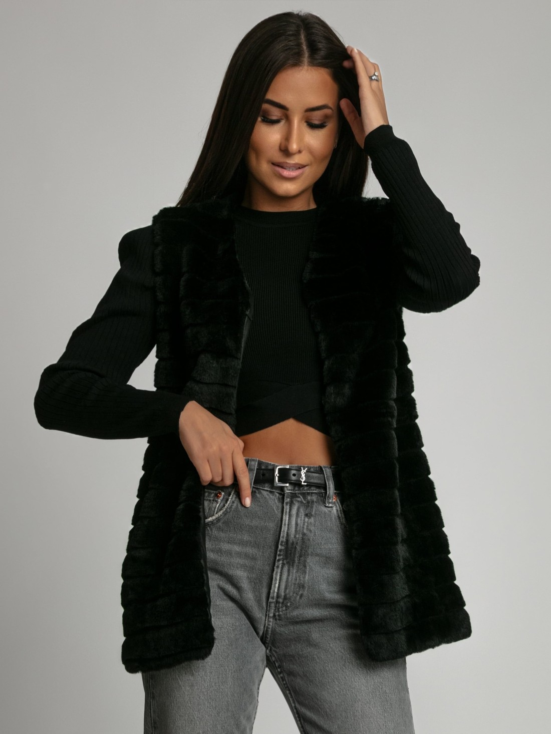 Women\'s fur vest, black 02114 - Online store - Boutique